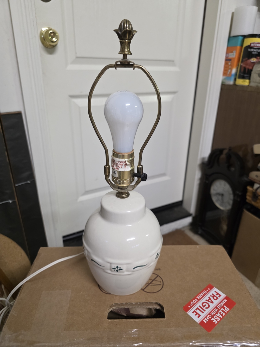 Longaberger White Ceramic Lamp with Brass Accents